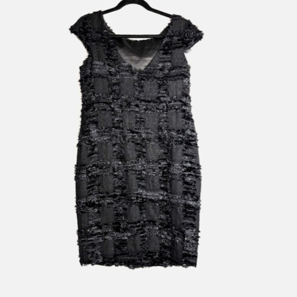 Theia Womens Black Metallic Cocktail Bodycon Mini Dress Cap Sleeve Size 8 - Picture 2 of 4